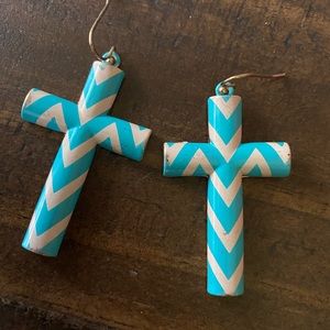 Cream and turquoise cross earrings